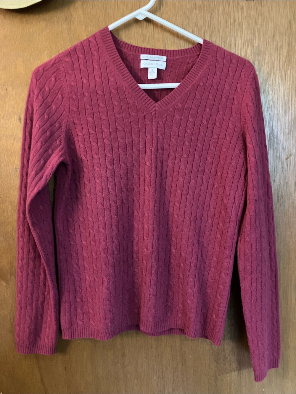 Charter Club Women's Cable-Knit V-Neck Sweater in Deep Raspberry
